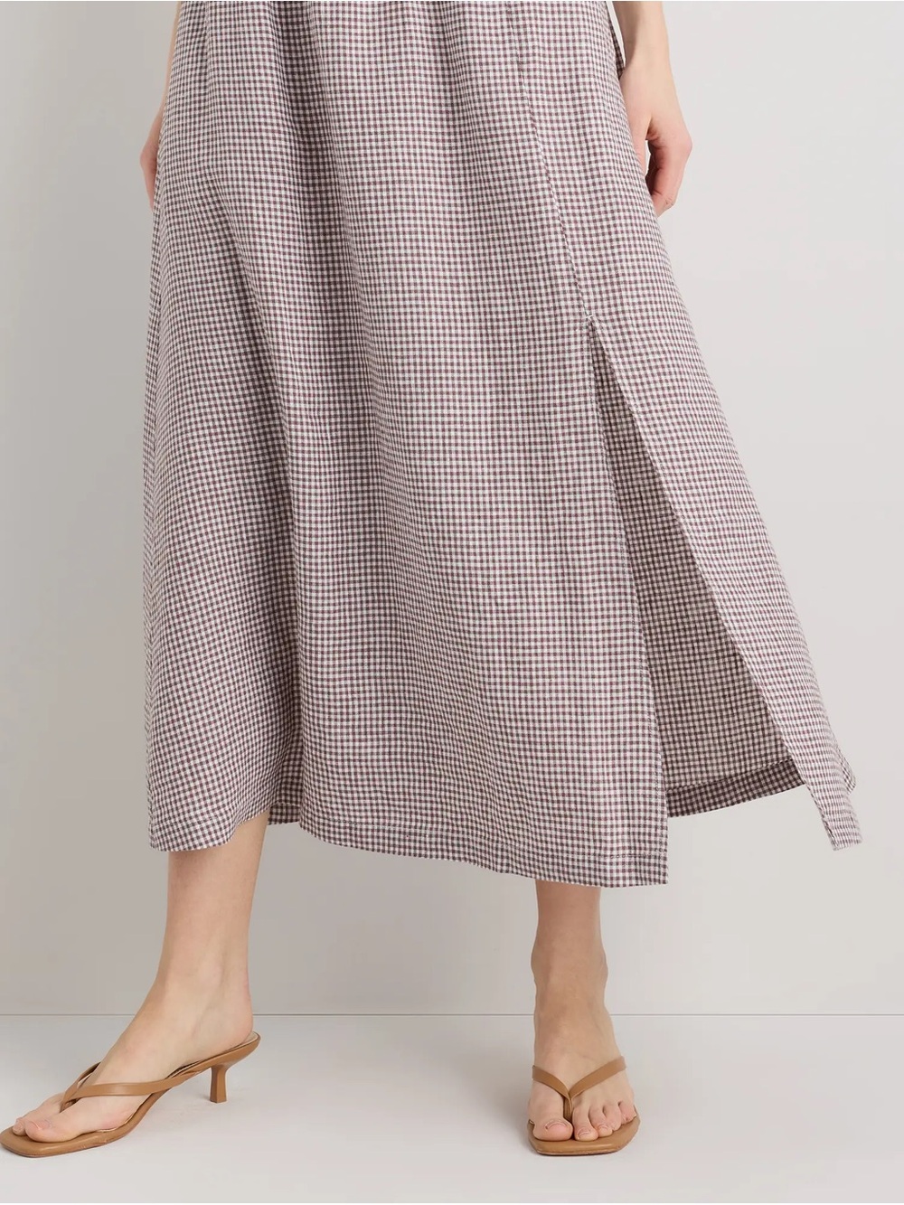 Quince 100% European Linen Maxi Skirt, Taupe Brown Gingham, Size Small - Picture 3 of 4